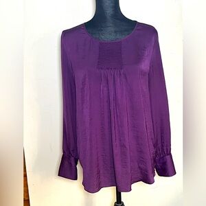 41 Hawthorn Purple Long Sleeve Relaxed Blouse with Pleated Details